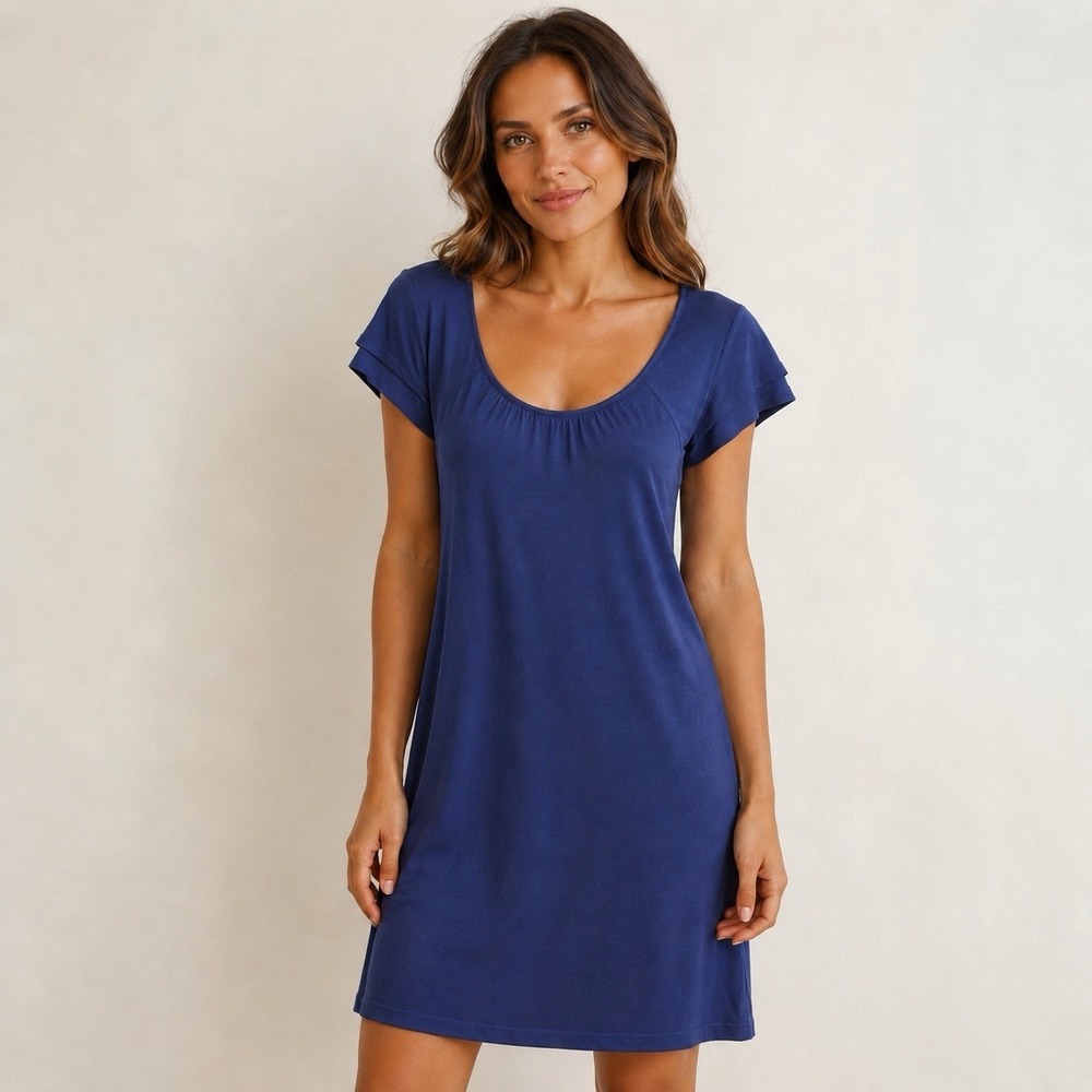 Tori Richard Women XL Dusk Blue Silk Cotton‎ Knit Dress Scoop Neck NWT